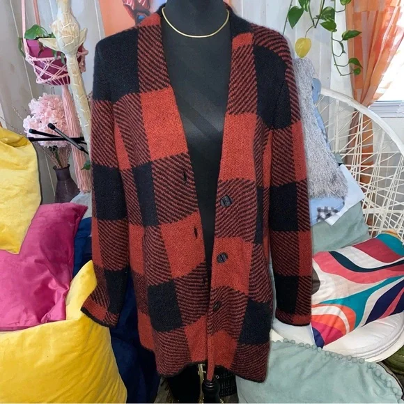 JANA BRAND FLEECE PLAID COZY PLUS CARDIGAN - Picture 2 of 4